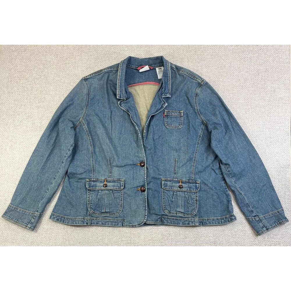 Vintage Levis Denim Jean Jacket Women's 3X Blue Western Outdoors Button Up